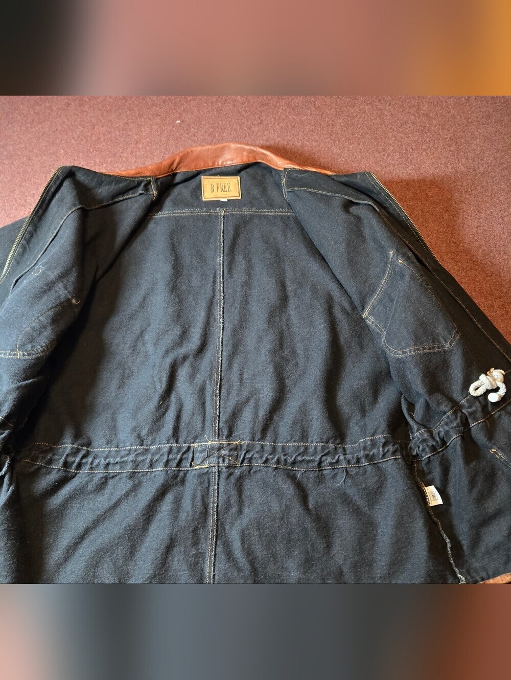 Vintage B. Free Men's Denim With Leather Trim Jacket Size XL Black & Tan - Picture 13 of 16